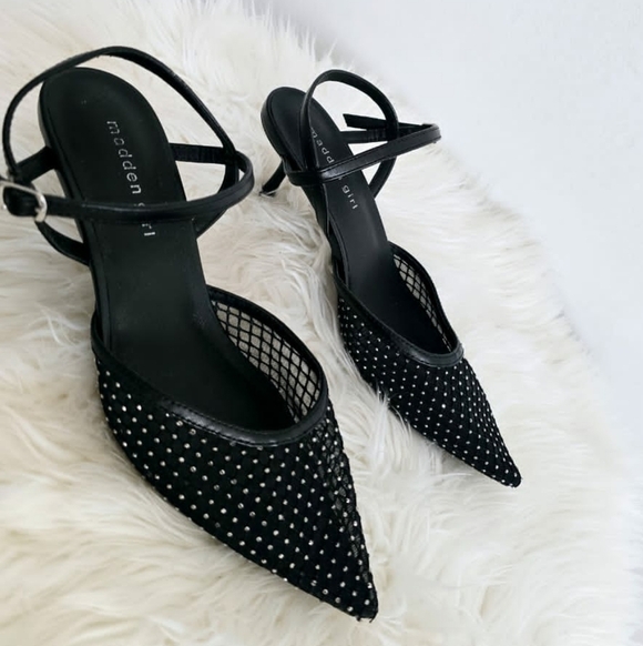 Madden Girl Ankle Strappy Mesh Embellished Pointed Toe Kitten Heel Mules🌴 - Picture 4 of 10